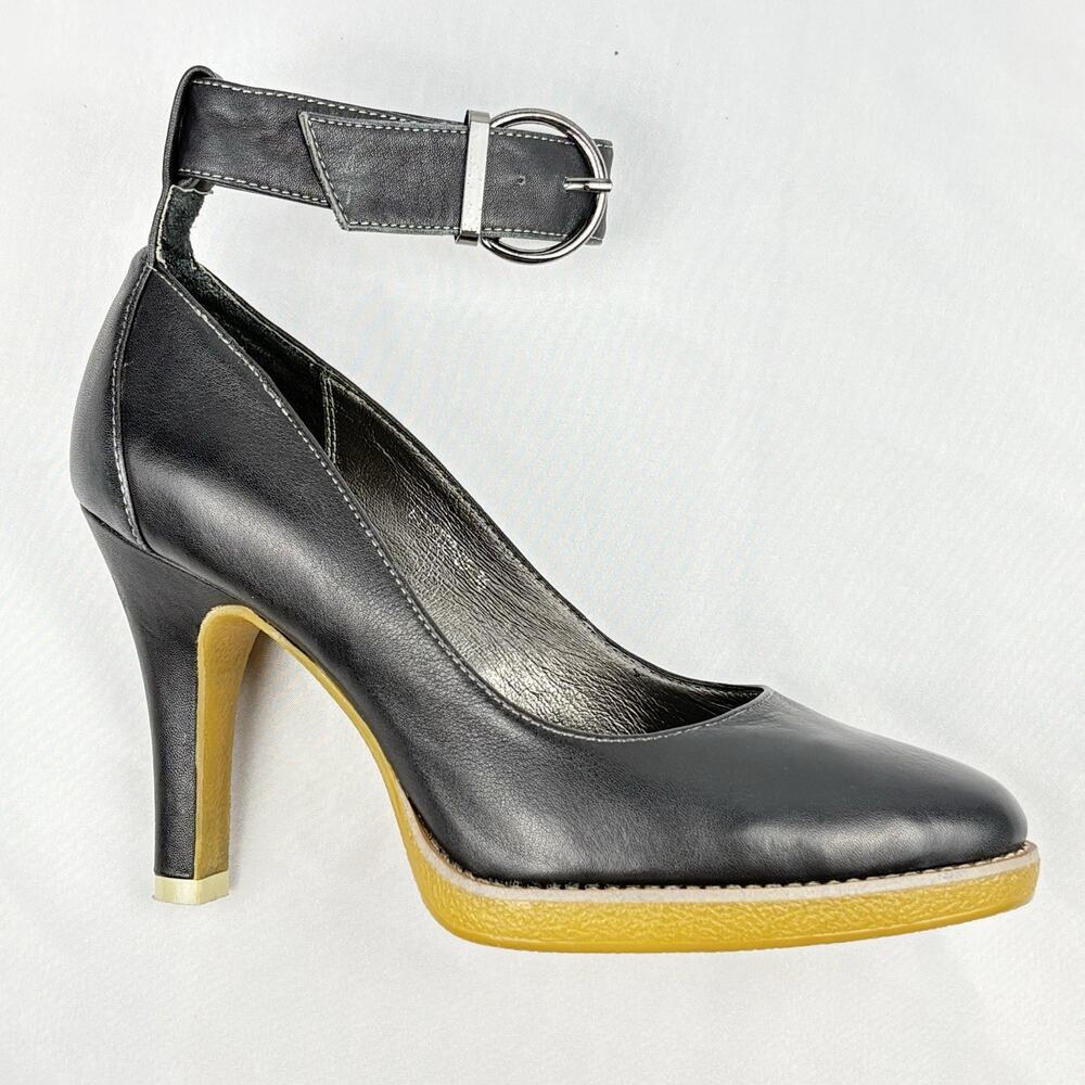 Welfare Black Leather Heels Pumps Ankle Strap Buckle Women’s Size EU 36 / US 5.5 - Picture 7 of 16